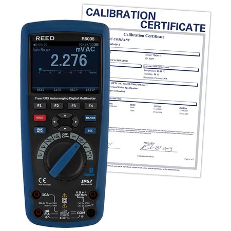 True RMS Bluetooth/Waterproof Industrial Multimeter and NIST Calibration Certificate -  REED INSTRUMENTS, R5005-NIST